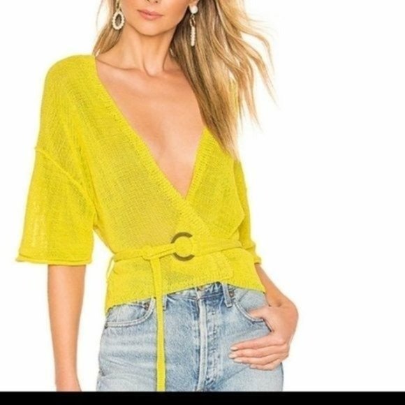 Free People Hello Cardi short sleeve sweater Yellow Small - Picture 2 of 7